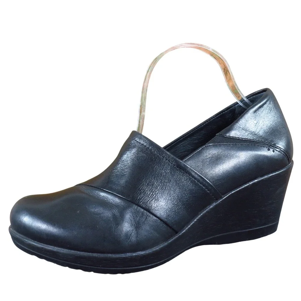 Dansko Rosaline Womens Wedge Slip On Size 41 Black Leather Comfort Work